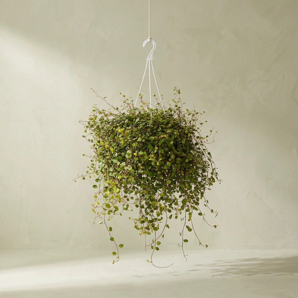 Muehlenbeckia complexa in a hanging basket, with delicate trailing stems